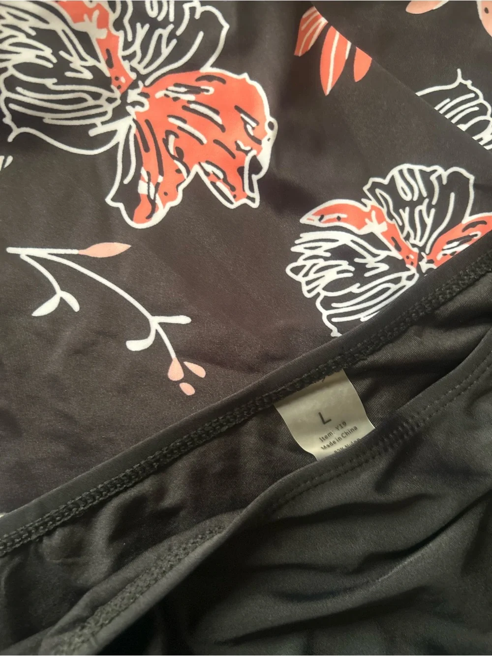 Black Floral High-Waist Bikini Set - Coral & White Flowers
